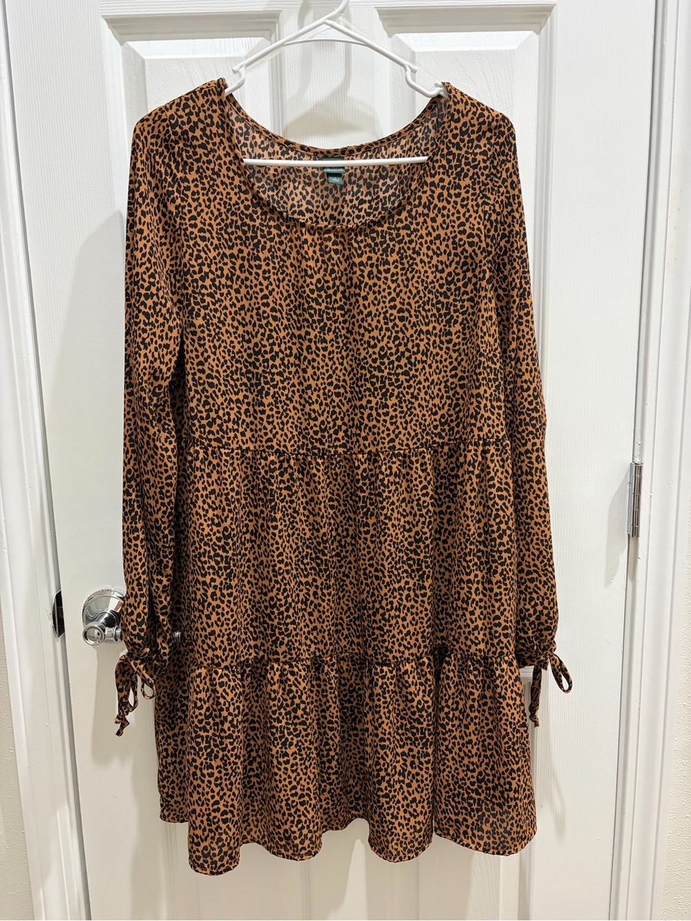 Wild Fable Brown Leopard Print Tiered Long-Sleeve Dress